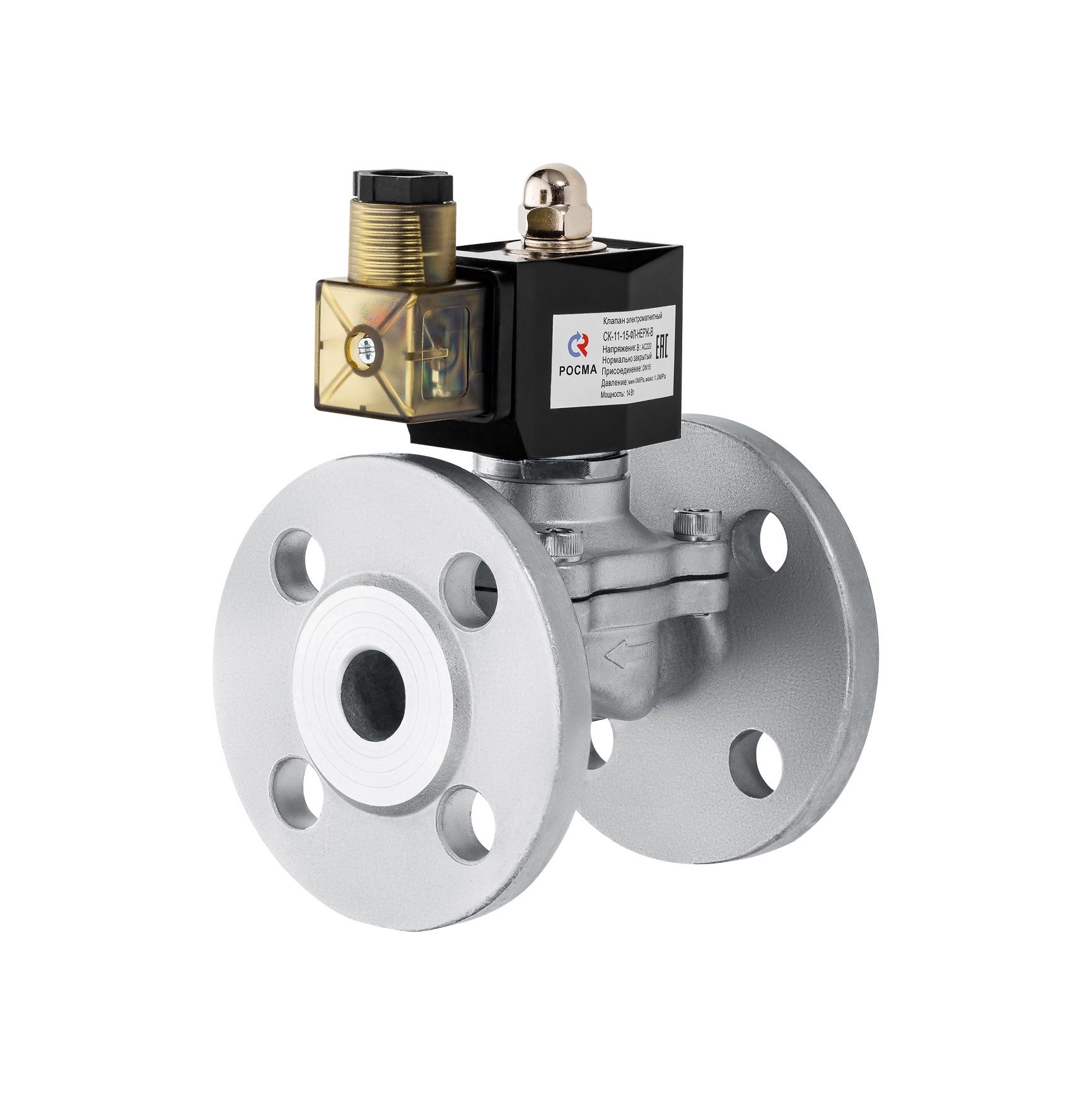 Клапан электромагнитный (соленоидный) двухходовой. Нормально закрытый НЗ. Номинальное напряжение катушки DС 24В. Ду15